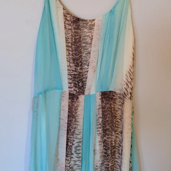 charlie jade Silk Turquoise Teal Brown Animal Print Belt Maxi Dress Size Small - Picture 9 of 11